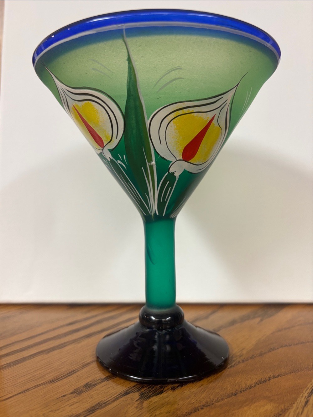 Hand-Painted Blown Glass Art/Martini Glass